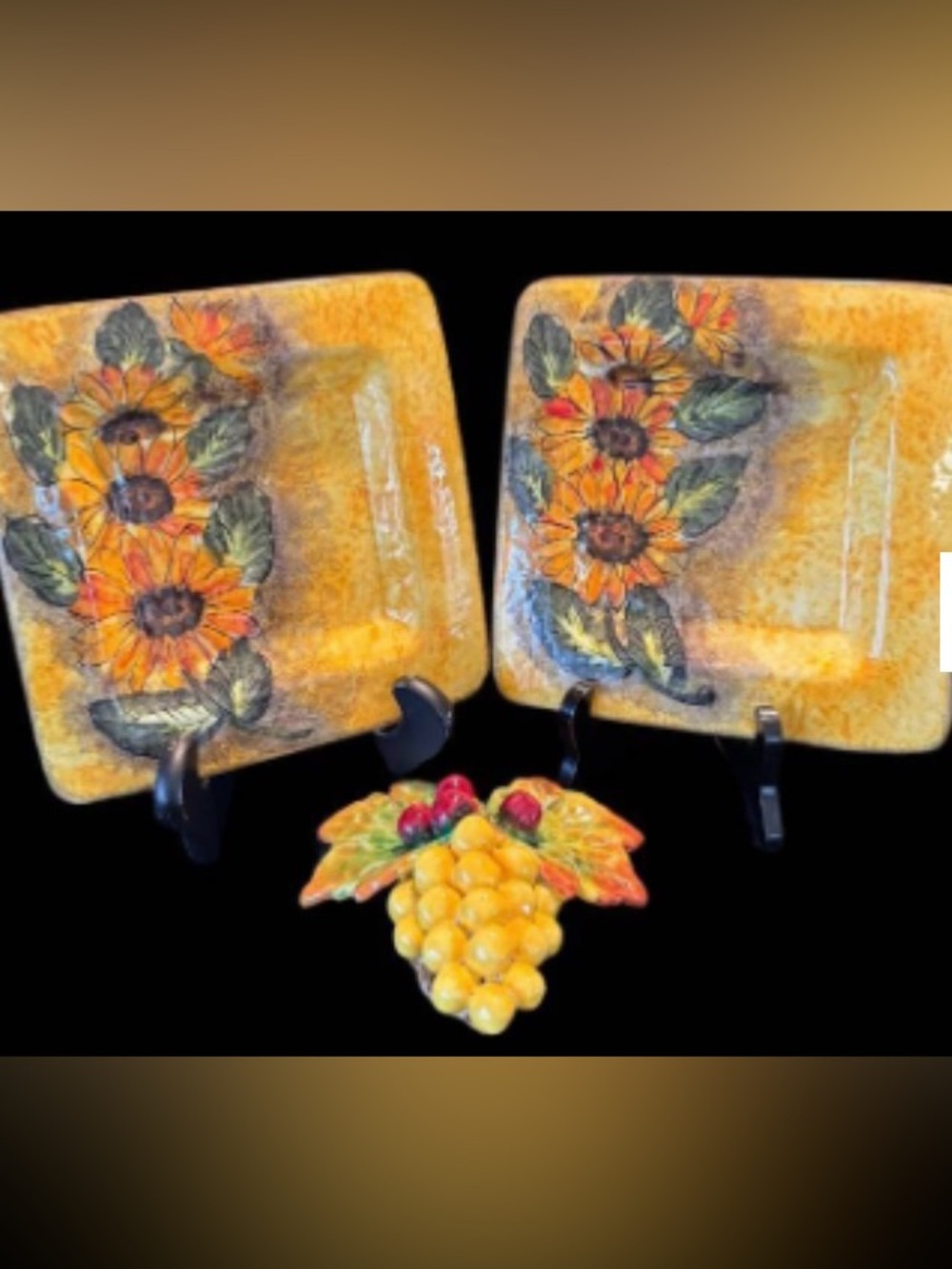 Sunflower Ceramic Square Serving Plates - Yellow